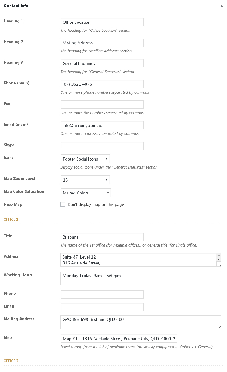 Contact info meta box