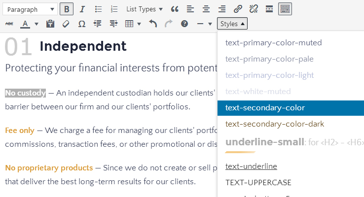 Custom styles 2 - Styles dropdown menu