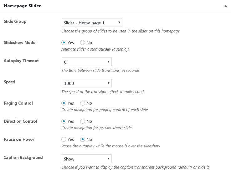 Homepage slider meta box
