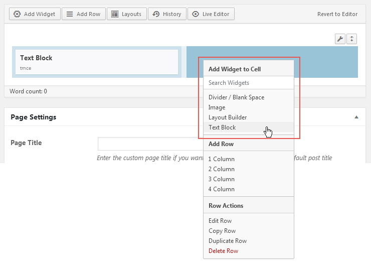 Page Builder - add widget via contextual menu