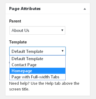 Page Attributes meta box