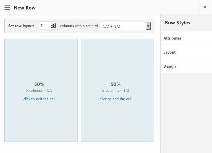 Page Builder - Add Row dialog