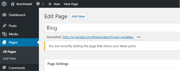 Blog page admin screen