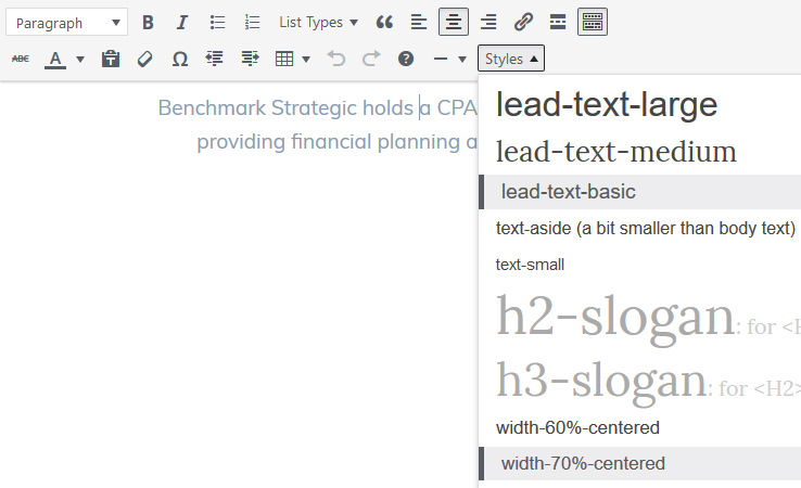 Custom styles 1 - Styles dropdown menu