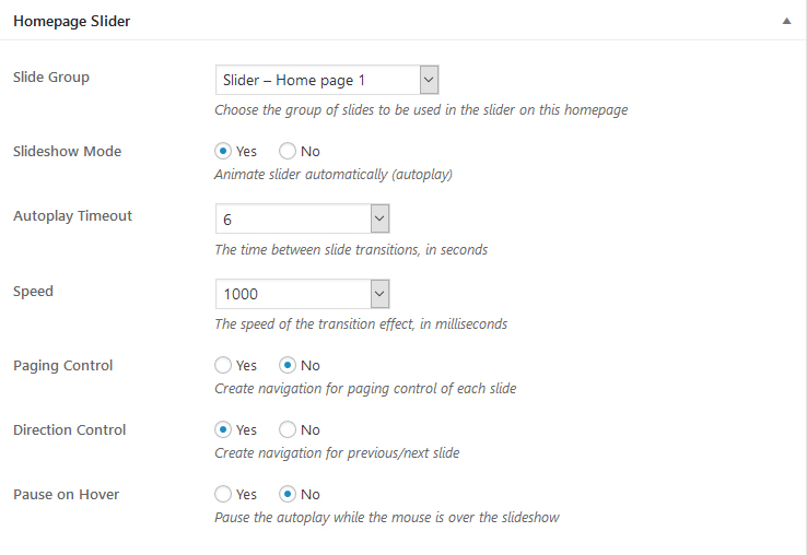 Homepage slider meta box