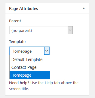 Page Attributes meta box
