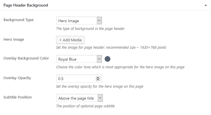 Page header background meta box