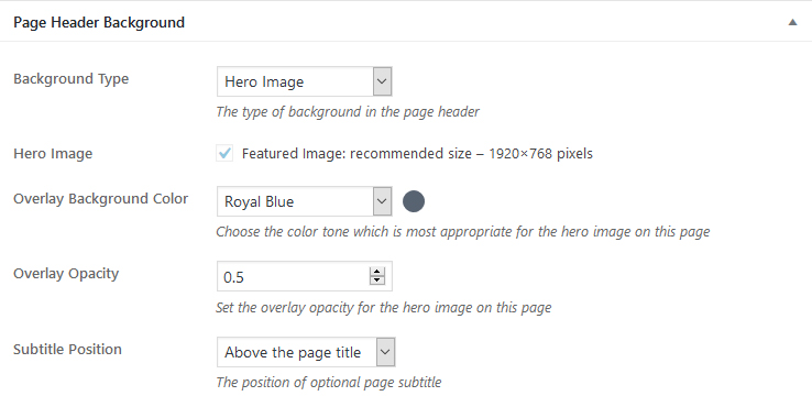 Page header background meta box