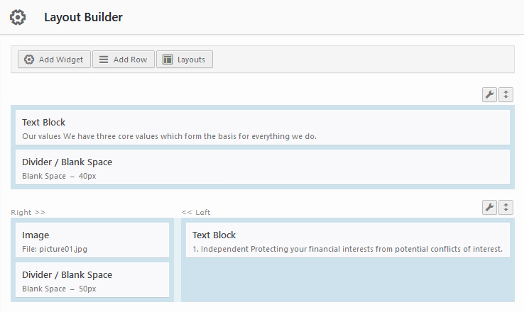 Page Builder - Layout Builder dialog