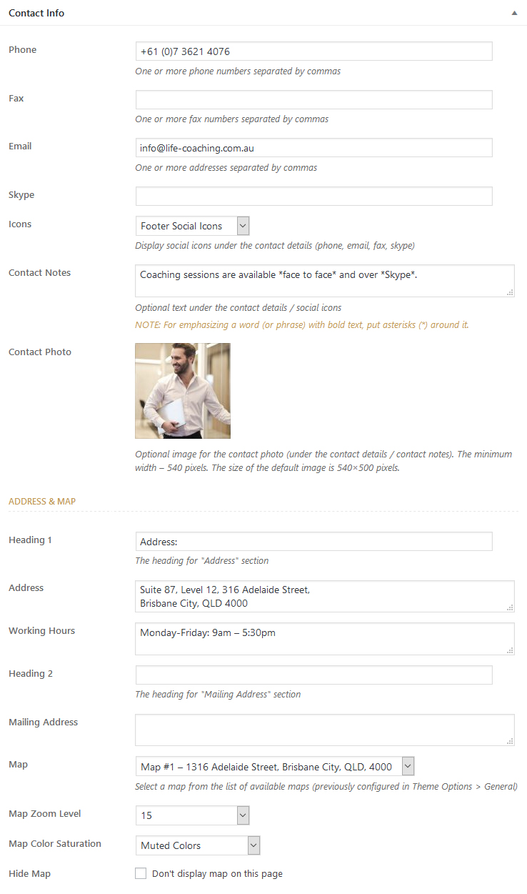 Contact info meta box