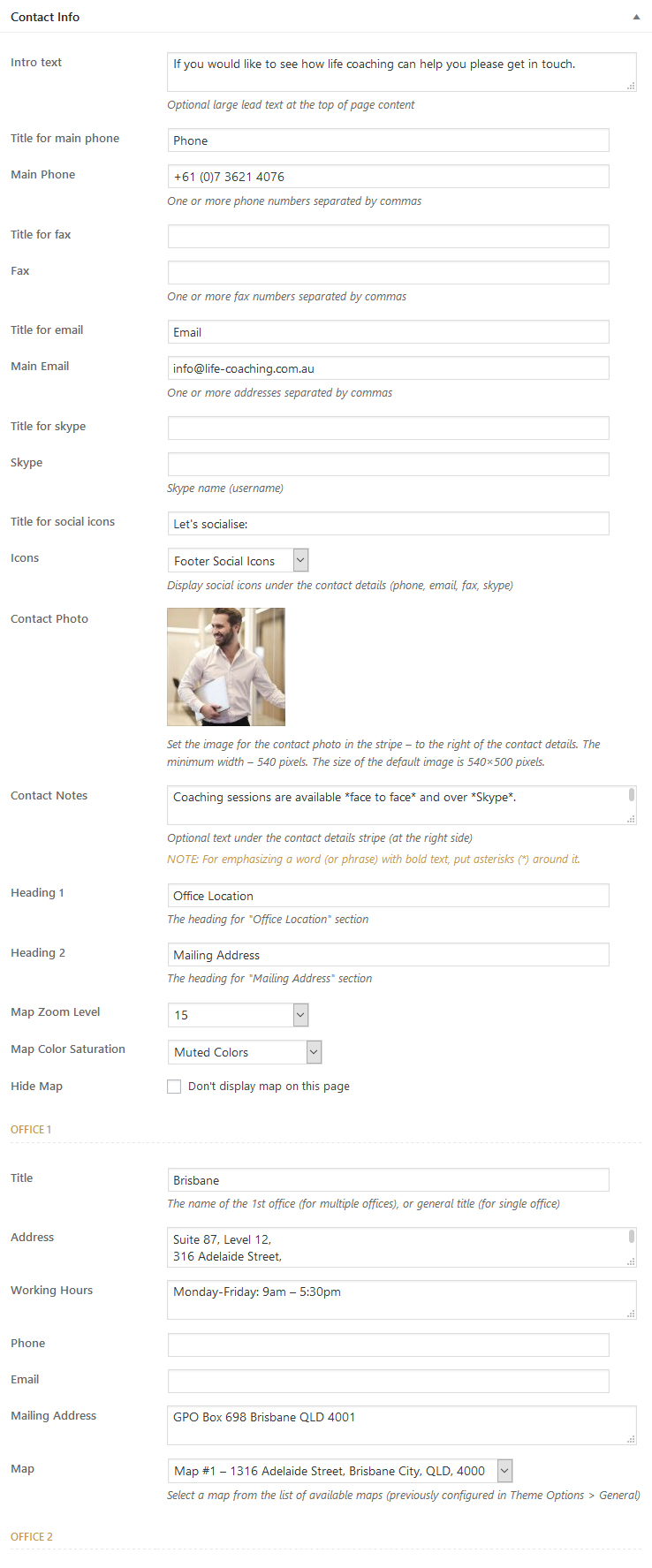 Contact info meta box