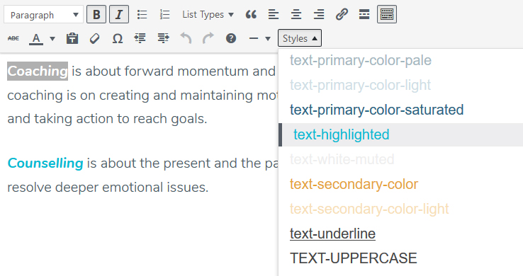 Custom styles 2 - Styles dropdown menu