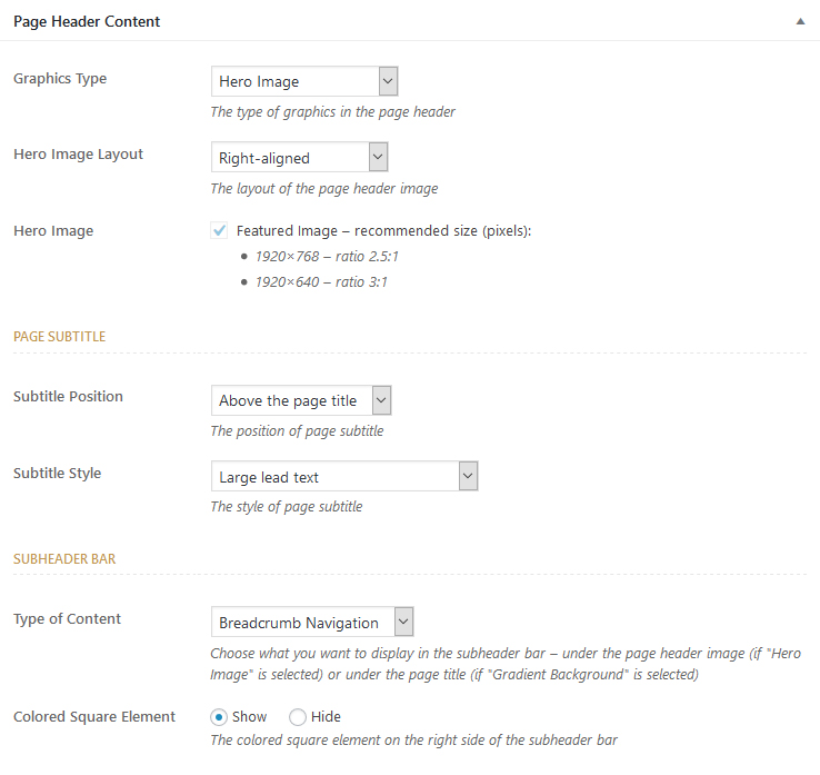 Page header content meta box