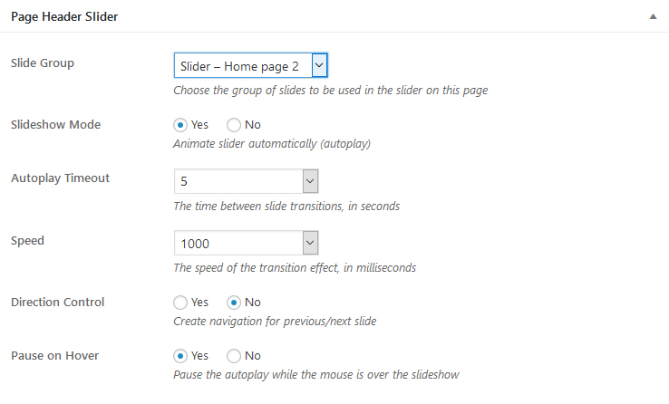 Page header slider meta box
