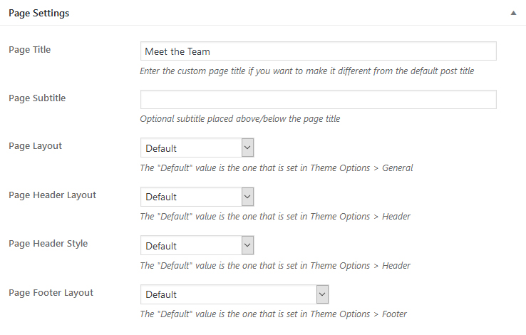 Page settings meta box
