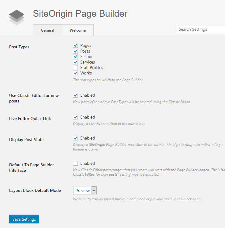 Page Builder settings