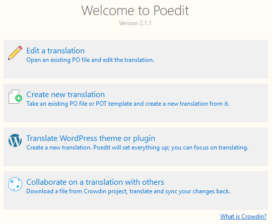 Poedit welcome screen