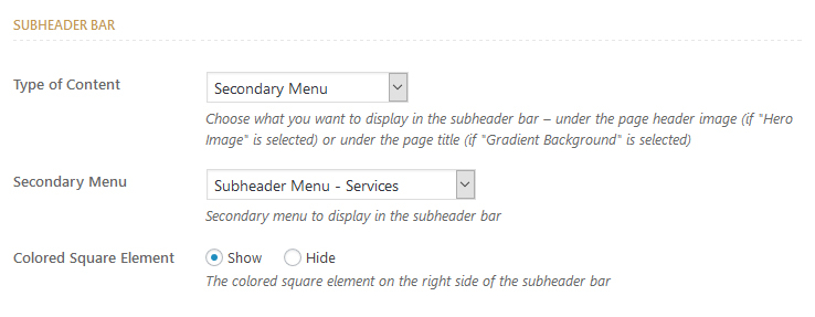Custom subheader menu - setup